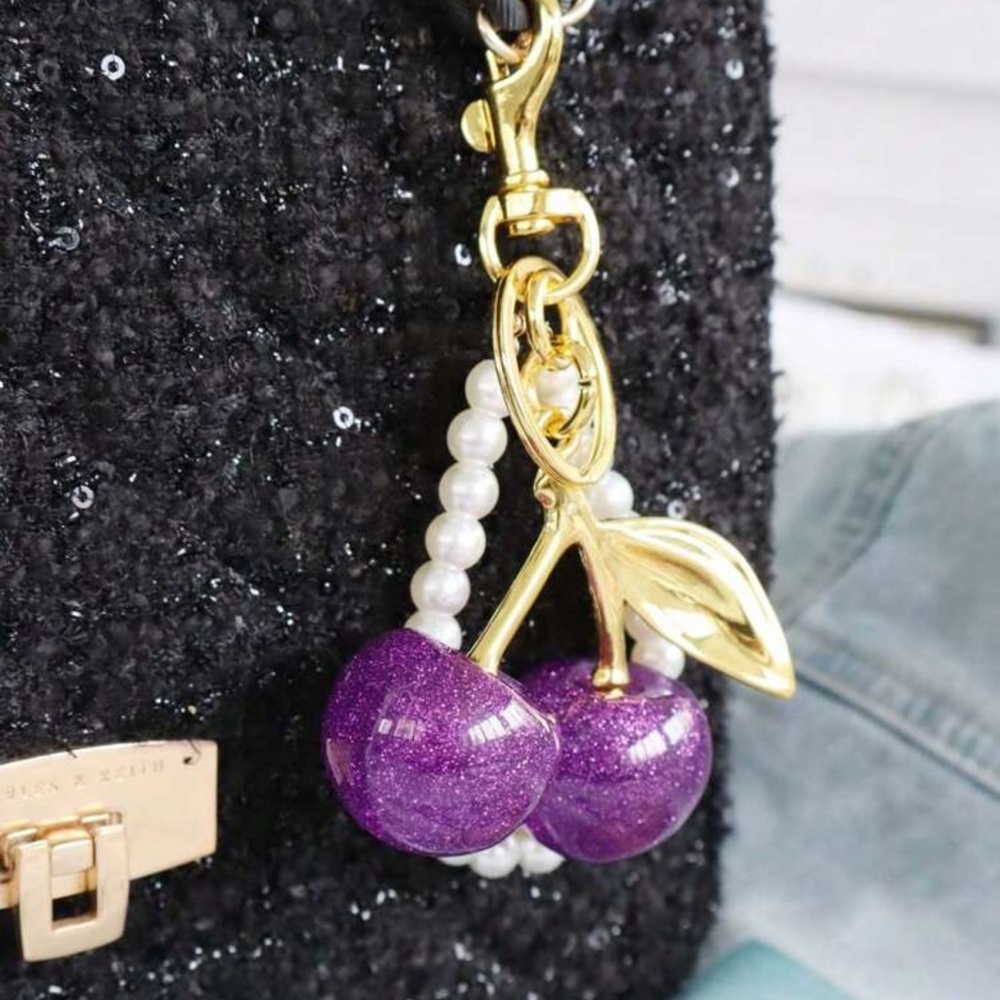 ⨠Purple Glitter Cherry Bag Charm NWT